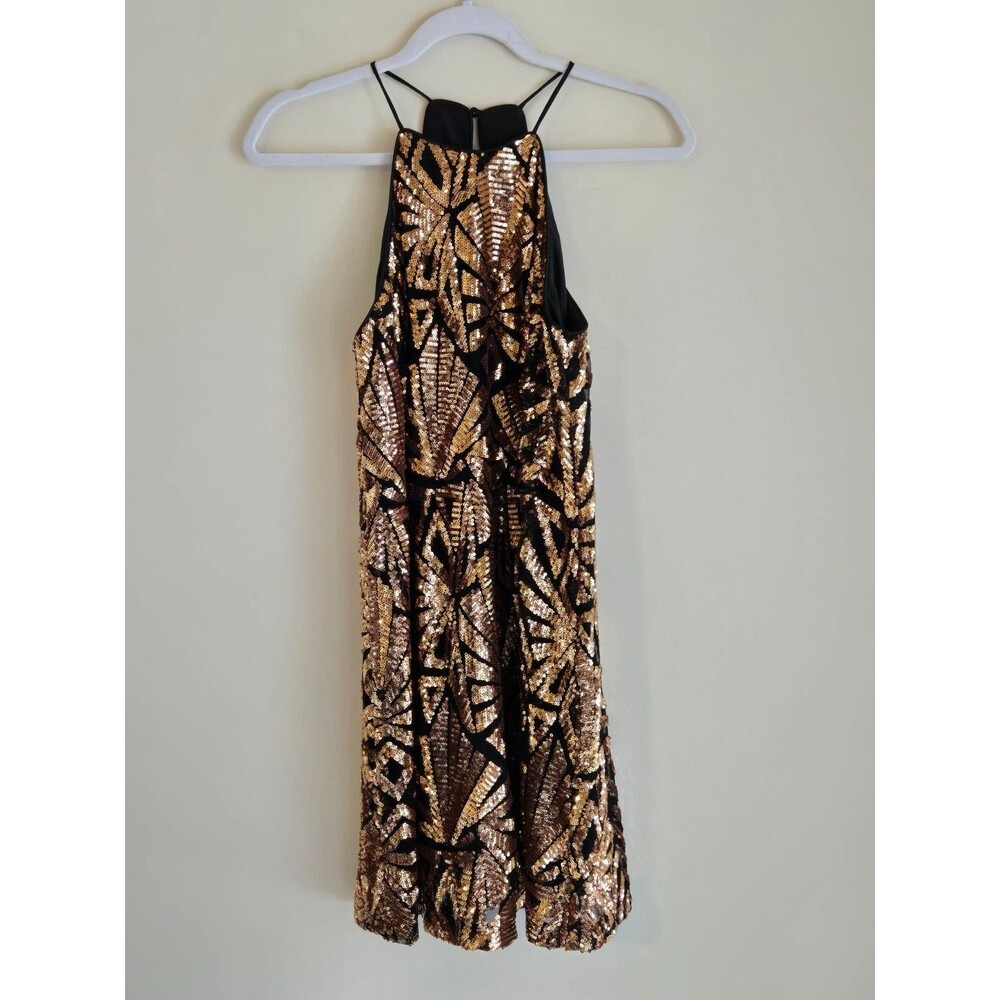 Everly S Sequin Homecoming Dress Gold Black Halter Cocktail Party Formal